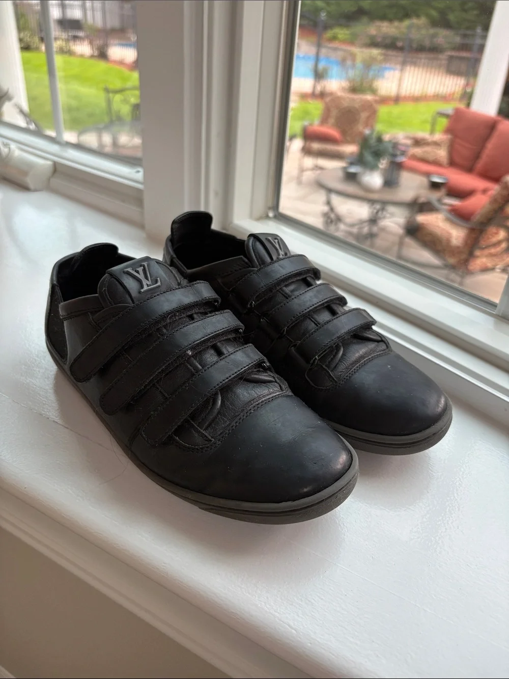 Vintage Louis Vuitton Black Leather Kids Velcro Strap Sneakers